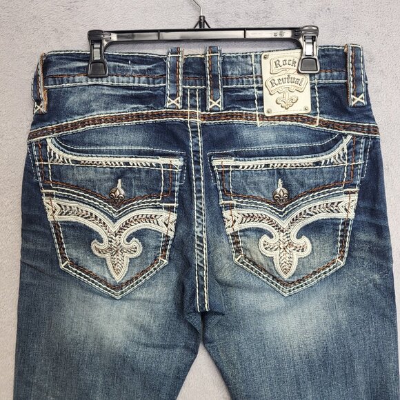 Rock Revival Jeans Mens 33x30 Ander Straight Stretch Denim Western Rodeo Casual - Picture 1 of 16